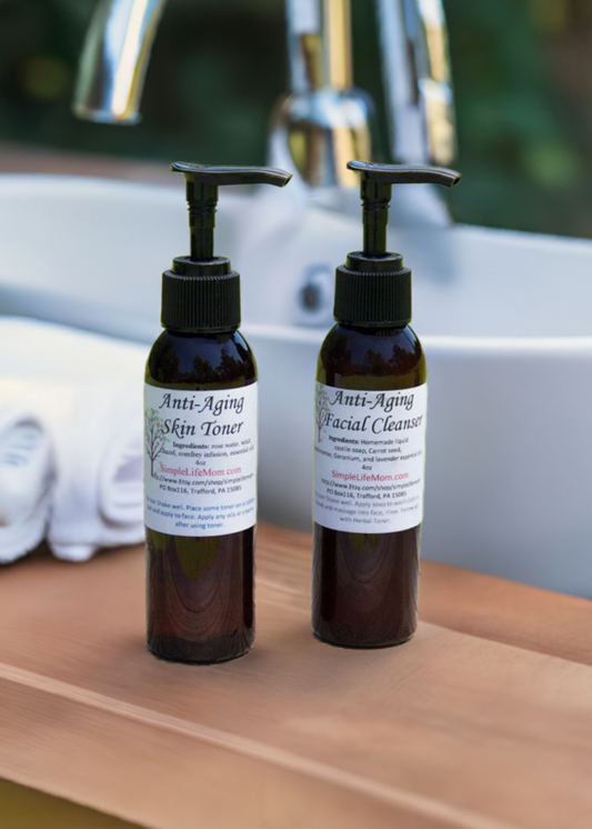 FACIAL CLEANSER & TONER Gift Set - vegan, all natural face cleanser and toner, herbal infusion, organic clean skin care with essential oils