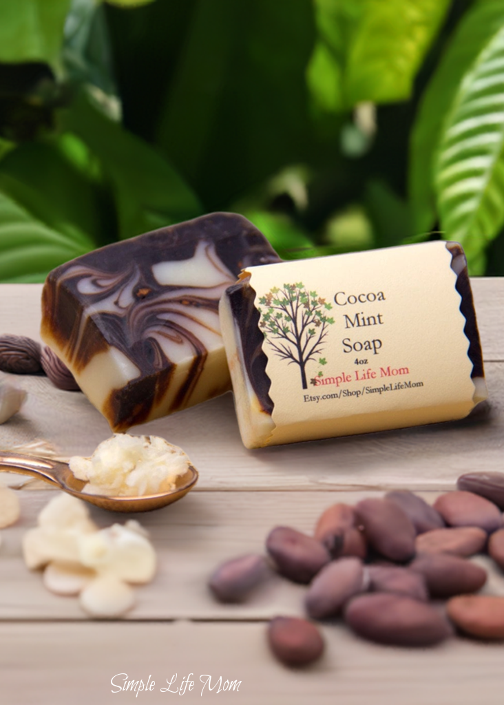 COCOA MINT SOAP - cocoa butter and peppermint soap bar, all natural organic handmade soap