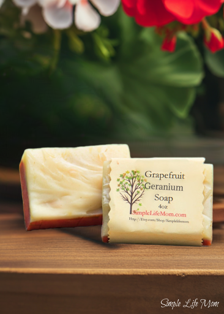 GRAPEFRUIT GERANIUM SOAP- Geranium, Handmade Natural Soap made with essential oils, herbal, organic cold processed soap bar