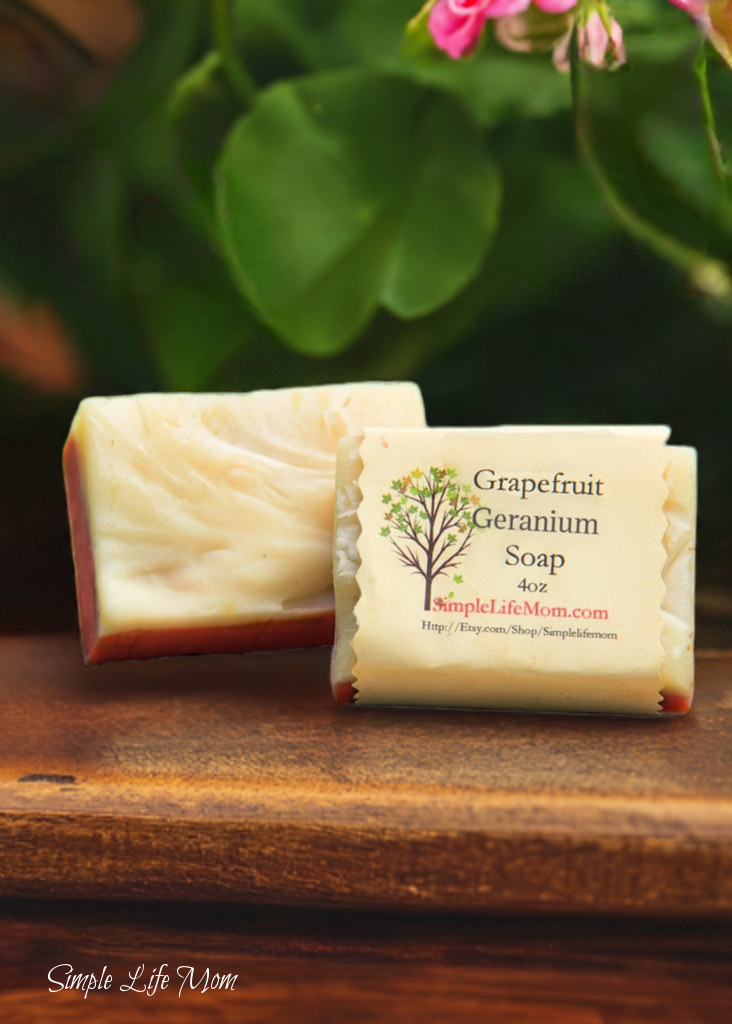 GRAPEFRUIT GERANIUM SOAP- Geranium, Handmade Natural Soap made with essential oils, herbal, organic cold processed soap bar