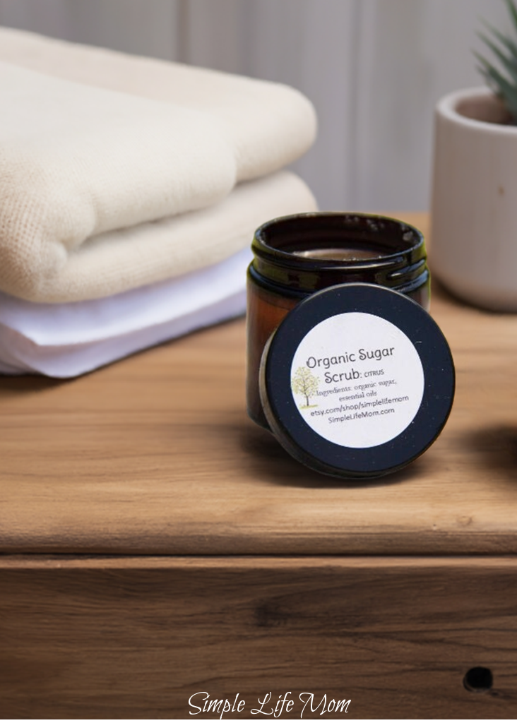 ORGANIC SUGAR SCRUB -body scrub, lip scrub, exfoliating cleanser, all natural with essential oils