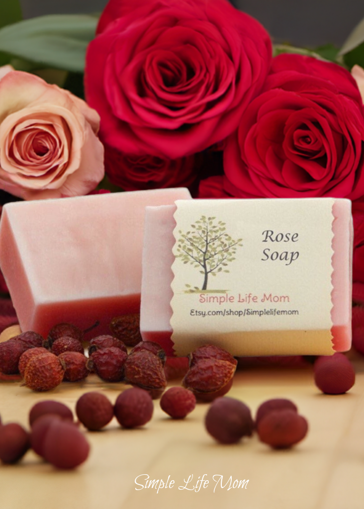 ROSE SOAP BAR - all natural, organic handmade soap, cold processed soap with rosehip oil, rose essential oil, organic body wash