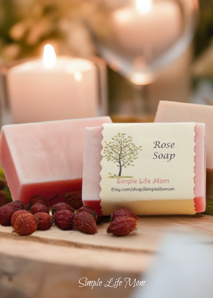 ROSE SOAP BAR - all natural, organic handmade soap, cold processed soap with rosehip oil, rose essential oil, organic body wash