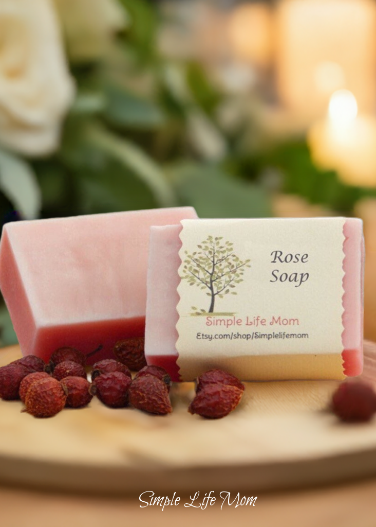 ROSE SOAP BAR - all natural, organic handmade soap, cold processed soap with rosehip oil, rose essential oil, organic body wash