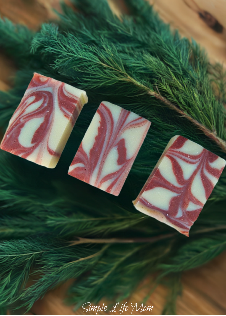 CANDY CANE SOAP - organic holiday soap bar with peppermint essential oil and Rose clay