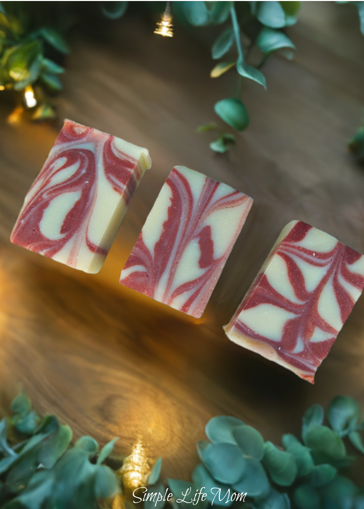 CANDY CANE SOAP - organic holiday soap bar with peppermint essential oil and Rose clay