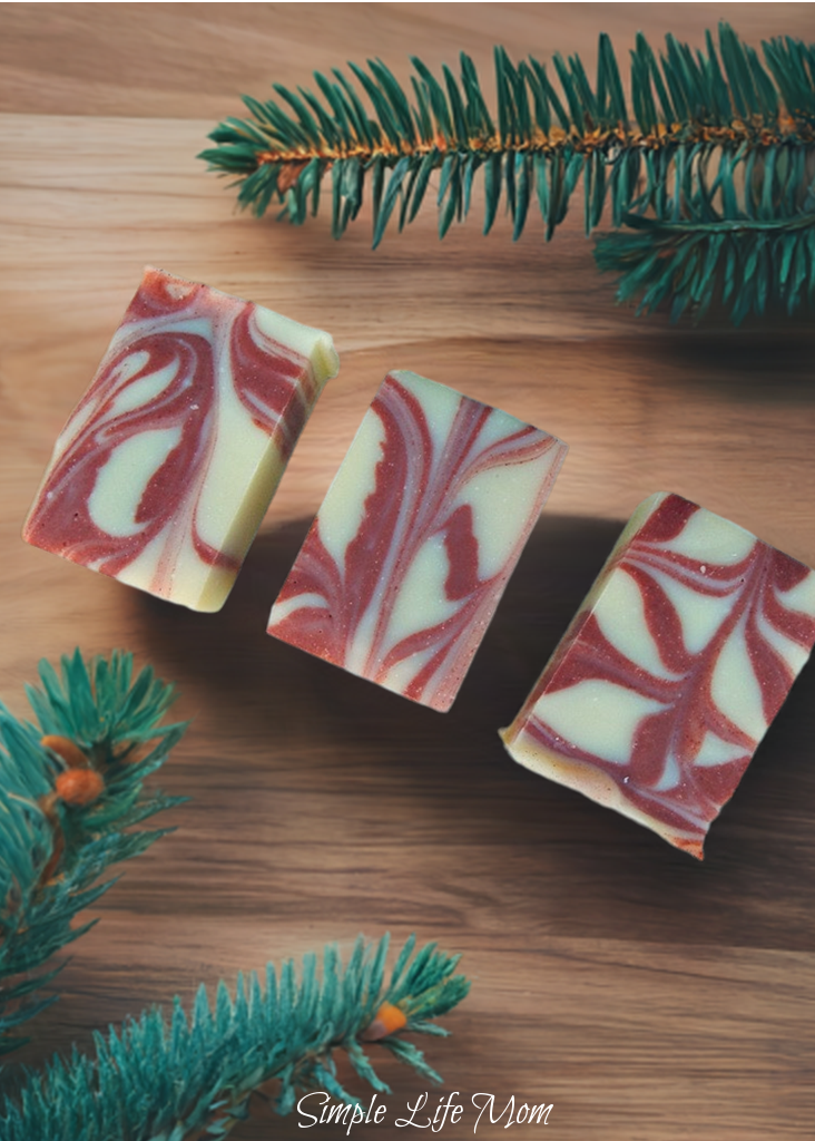 CANDY CANE SOAP - organic holiday soap bar with peppermint essential oil and Rose clay