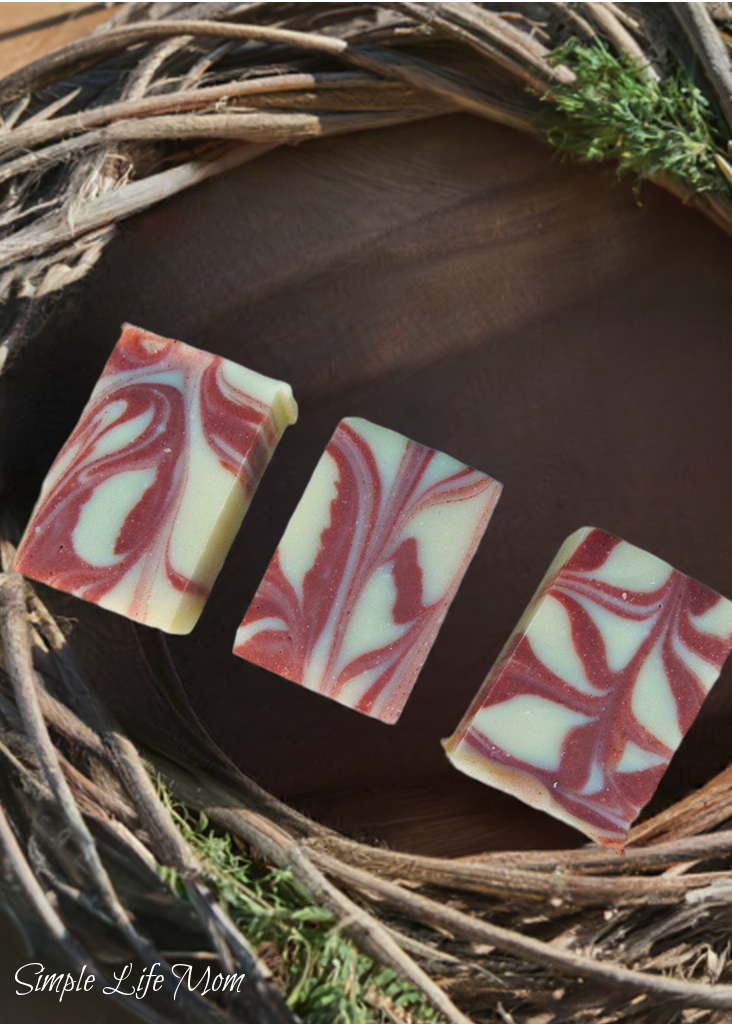 CANDY CANE SOAP - organic holiday soap bar with peppermint essential oil and Rose clay