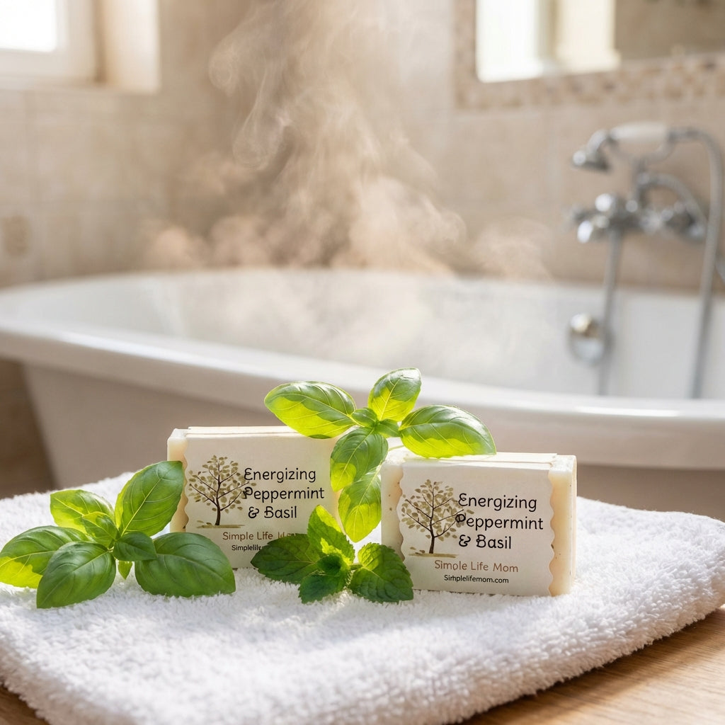 PEPPERMINT BASIL SOAP- all natural handmade cold processed body wash soap bar